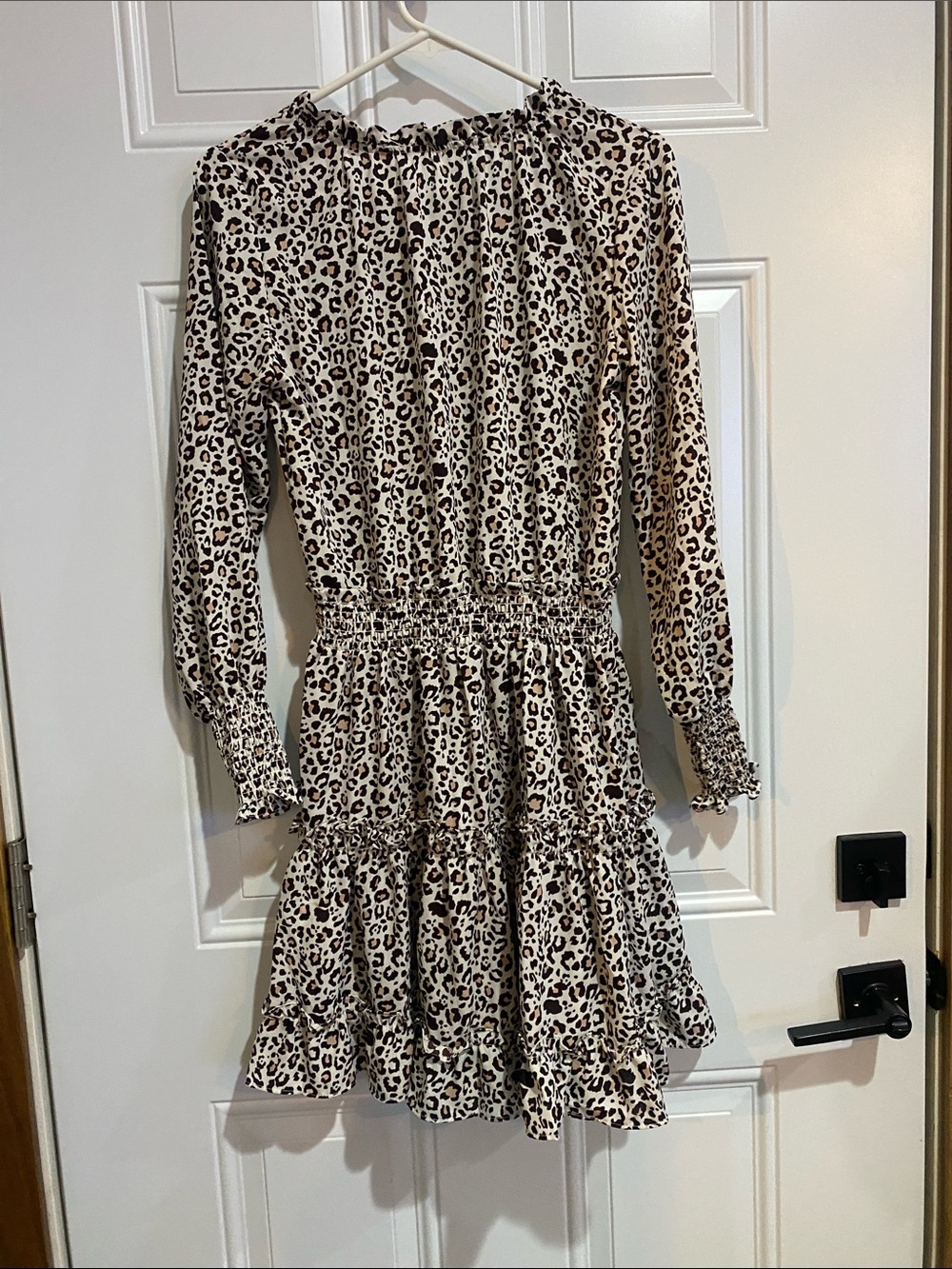 Leopard Print Long-Sleeve Tiered Dress - Beige/Brown - Picture 3 of 5